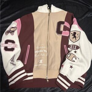 Champion Varsity Jacket in Brown, Pink, and Cream